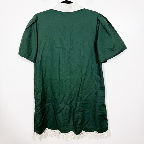 Tuckernuck Dark Green Eyelet Trim Cotton Linen Delilah Dress Size Medium - Picture 7 of 7